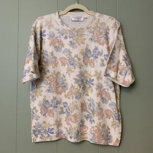 UNITED STATES SWEATERS Womens L Vintage 90s Short Sleeve‎ Floral Grandma Sweater
